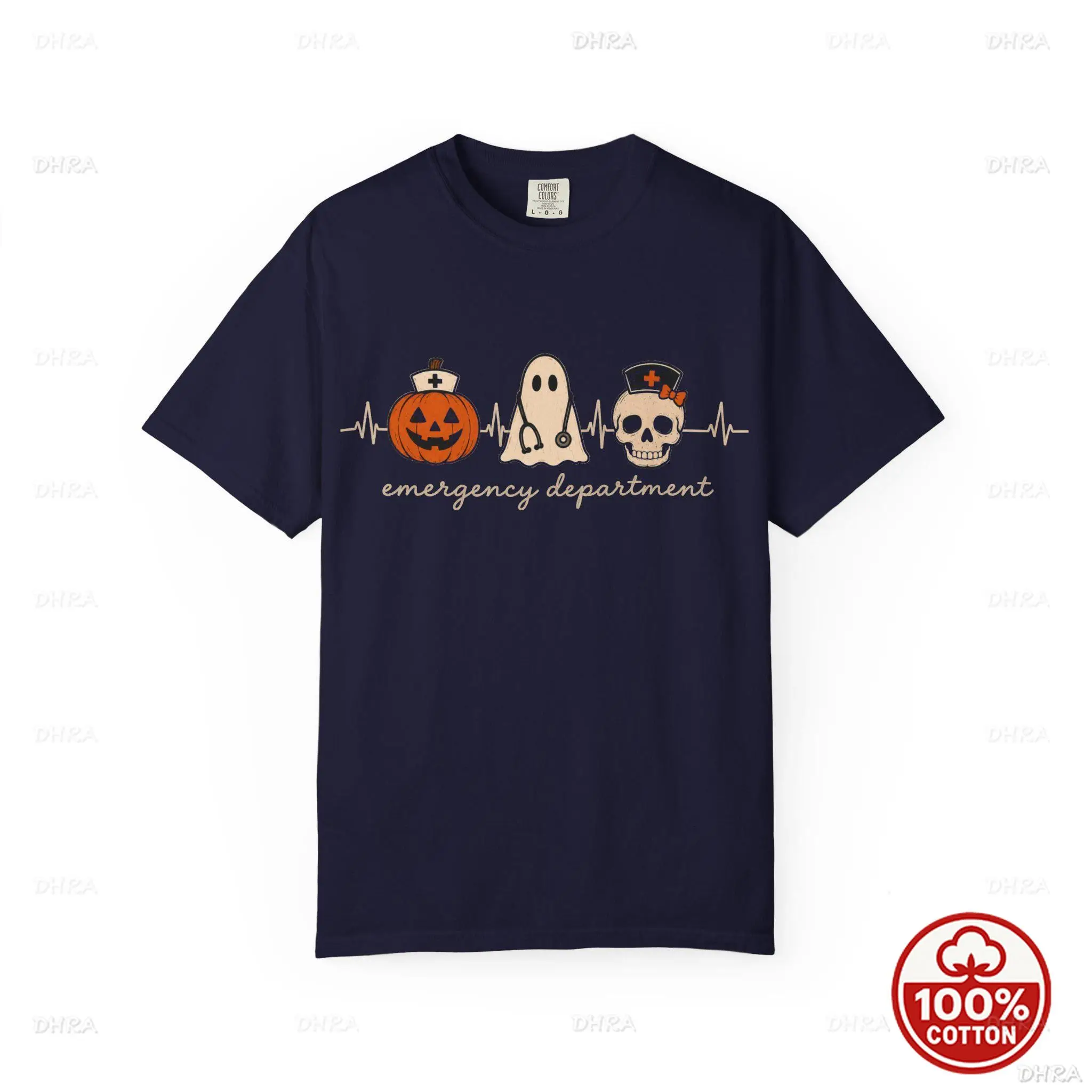 Funny Medical Halloween T-Shirt Emergency Department Pumpkin Ghost Skeleton ECG Graphic Tee For Nurses Doctors