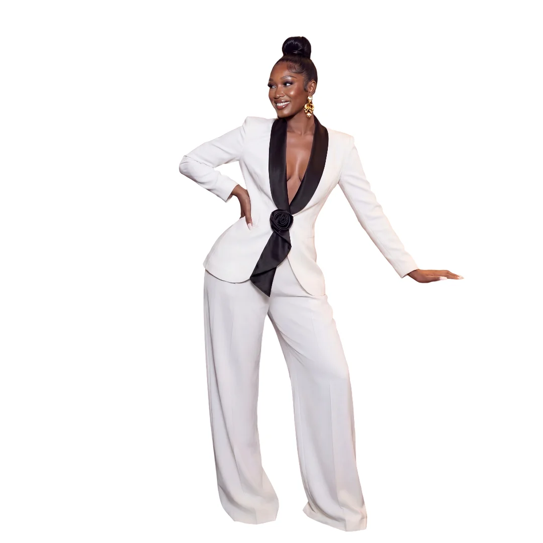 Elegant Women's Dresses Suit Gowns Shawl Collar One Button Jacket And Pants For Female Satin 2 Pieces Suit Customized