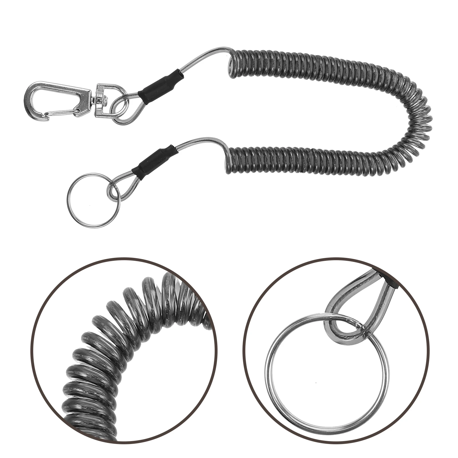 

3pcs Retractable Elastic Rope Tpu Coated Steel Wire Keychain Coiled Spring Lanyard For Outdoor Kayak Hiking Tool Tether