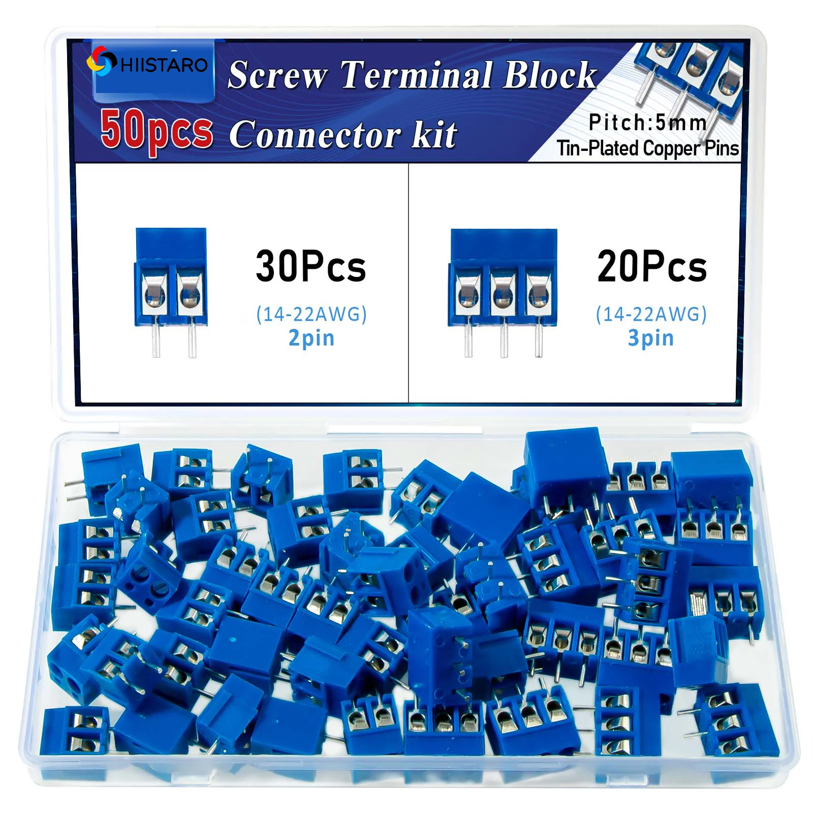 50pcs 5mm PCB Screw Terminals 2pin&3pin Mount Screw Terminal Block Connector For Circuit Board