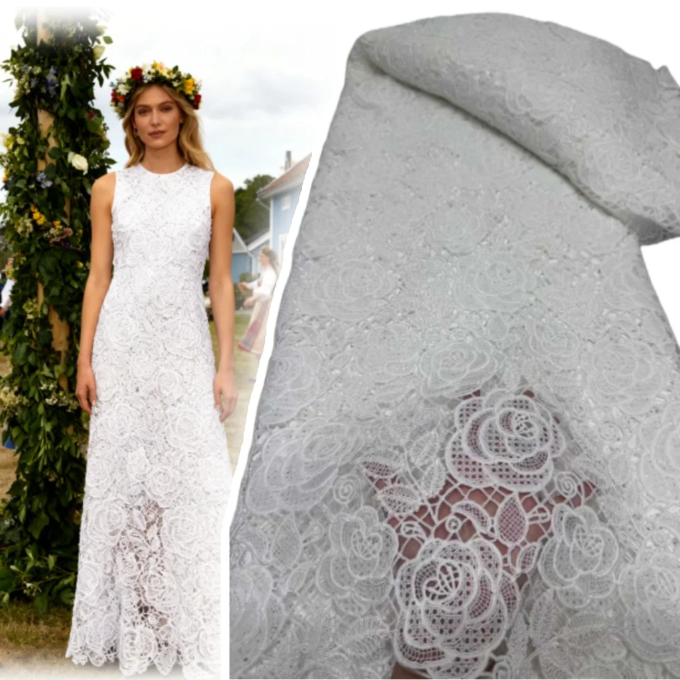 

Африканский шнур, кружевная ткань, высокое качество, водорастворимый нигерийский французский гипюровый шнур, кружево с блестками для шитья свадебного платья 1900