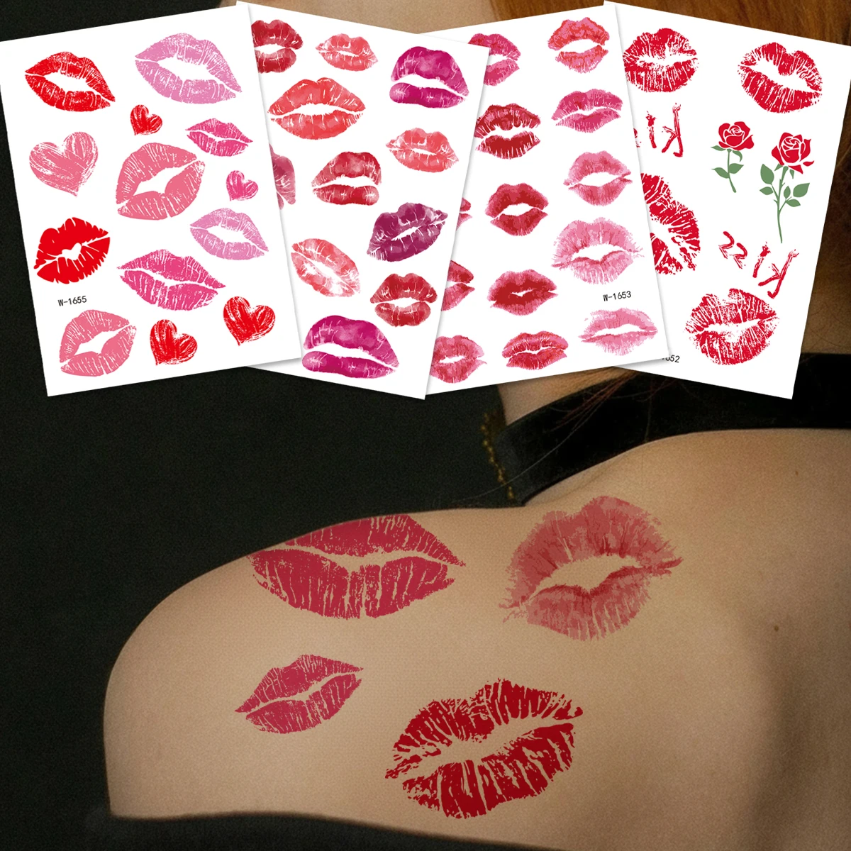 

4pcs Valentine's Day Temporary Tattoo Sticker Waterproof Sexy Red Lips Kiss Love Tattoo Sticker For Party Body Art Fake Tattoo