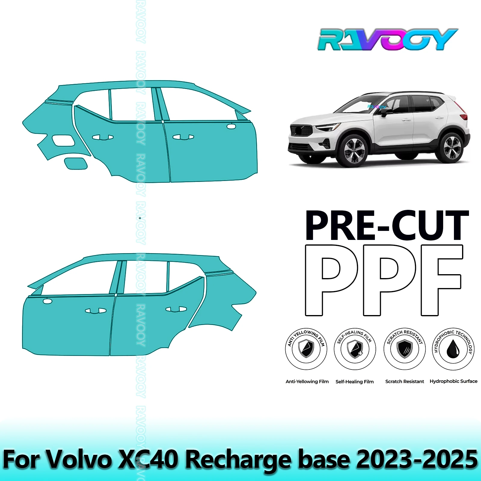 

For Volvo XC40 Recharge base 2023-2025 8.5mil Clear Matte Pre-Cut PPF Door & A/B Pillar Kit TPU Paint Protection Film Set