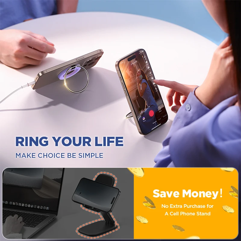 Joyroom Colorful Ring Phone Holder Magnetic Kickstand Silicone Magnetic Phone Grip Holder Stand For iPhone 15 14 13 12 Pro Max