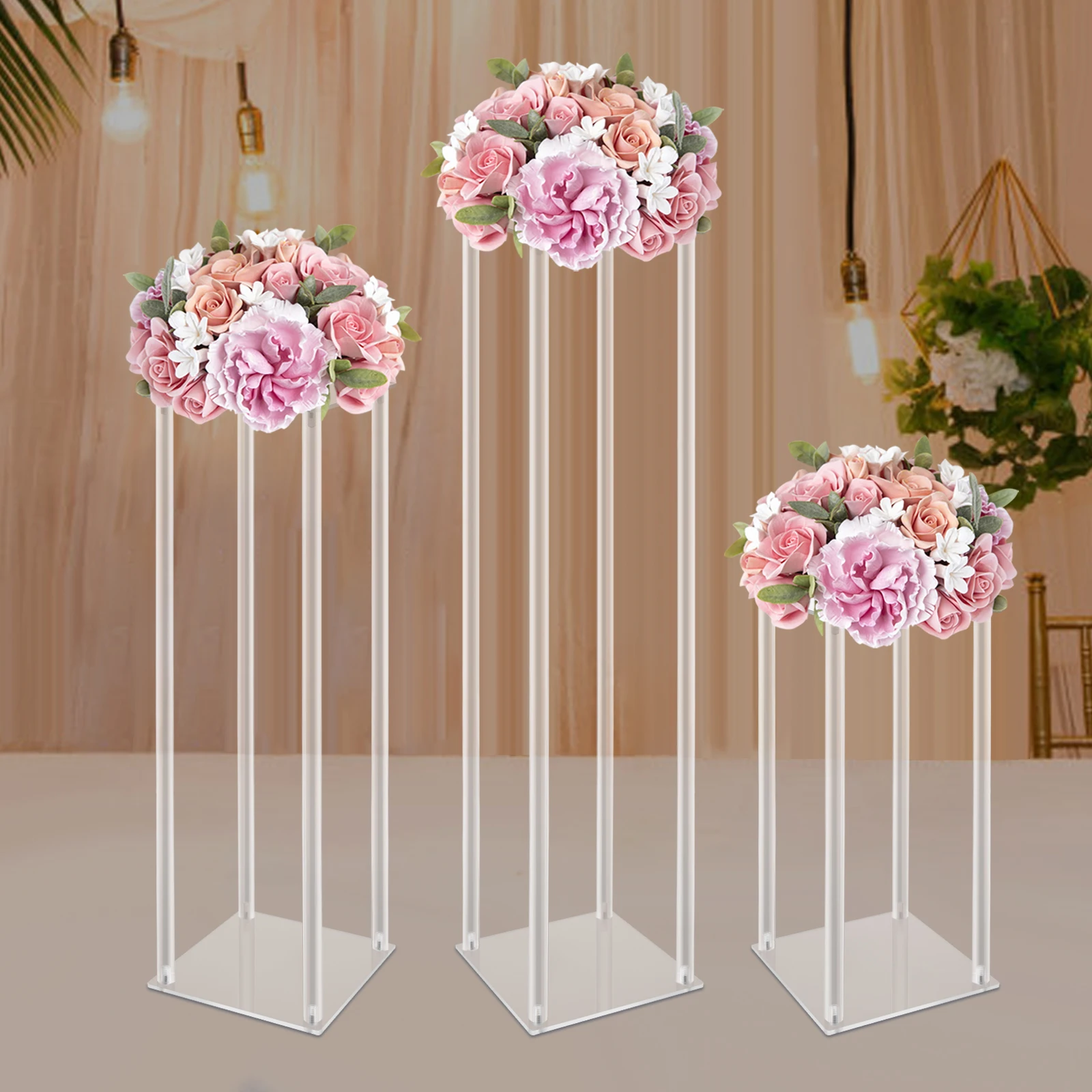 Imagem -02 - Acrílico Flower Display Stand Vaso Geométrico Wedding Centerpieces Coluna Clara Home Decor Pcs