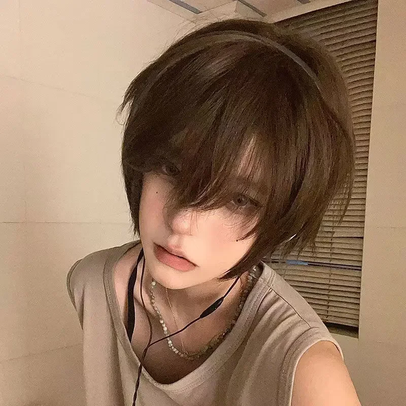 Peluca de pelo corto para Cosplay de estilo japonés, peluca de uso diario voluminosa realista Natural para niños, bloque de pelo superior de fibra, origen asiático