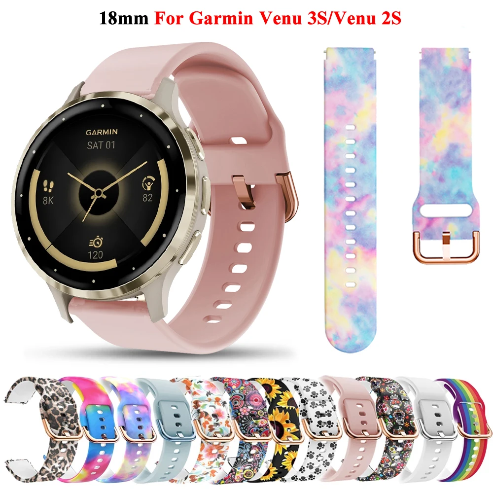 18mm Printed Silicone Watch Strap For Garmin Venu 3S/2S HUAWEI WATCH GT 4 41mm Bracelet Watchband Forerunner 265S 255S Wristband