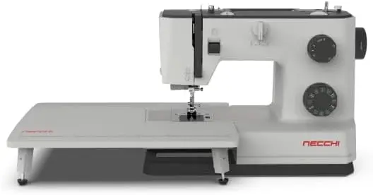 Necchi Q132A Sewing Machine With Extension Table, Italian Designed, Stainless Steel Metal Bedplate, 32 Built-In Stitches,