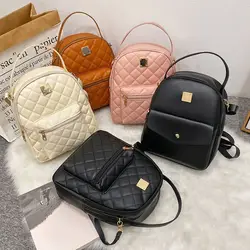 Mini Backpack Women's Shoulder Bags Diamond Grids PU Leather Bag Fashion Small School Bags Casual Rucksack