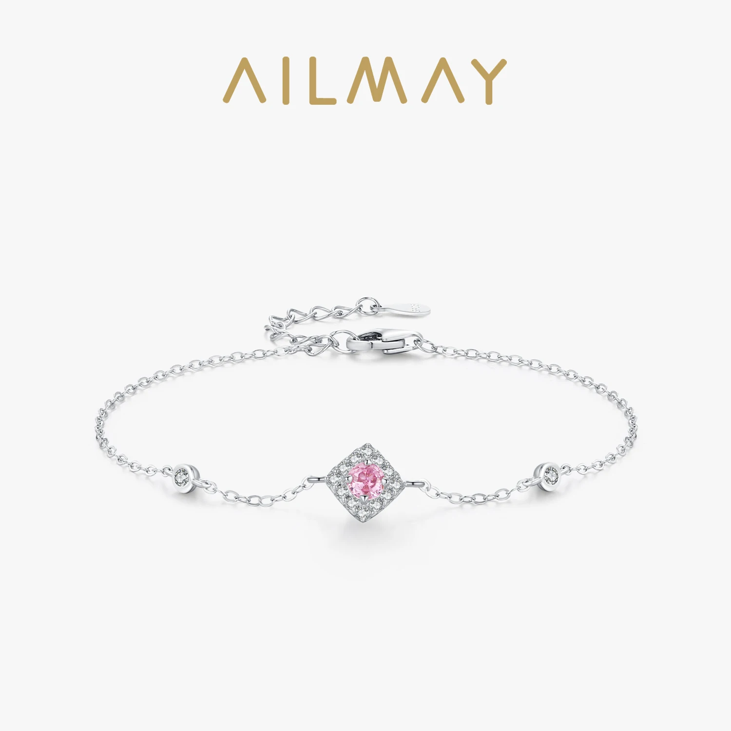 Ailmay 925 Sterling Silver Sweet Pink Zircon Chain Bracelet For Women's Everyday, Vacation And Dating Wear, Gift