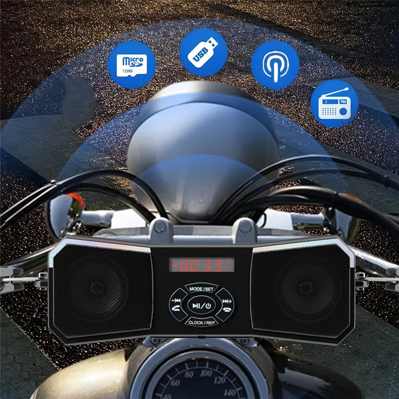 

Rugged Off-Road Motorcycle Handlebar-Mounted 12V Stereo System, Wireless Speakers With USB And AUX-In Functions