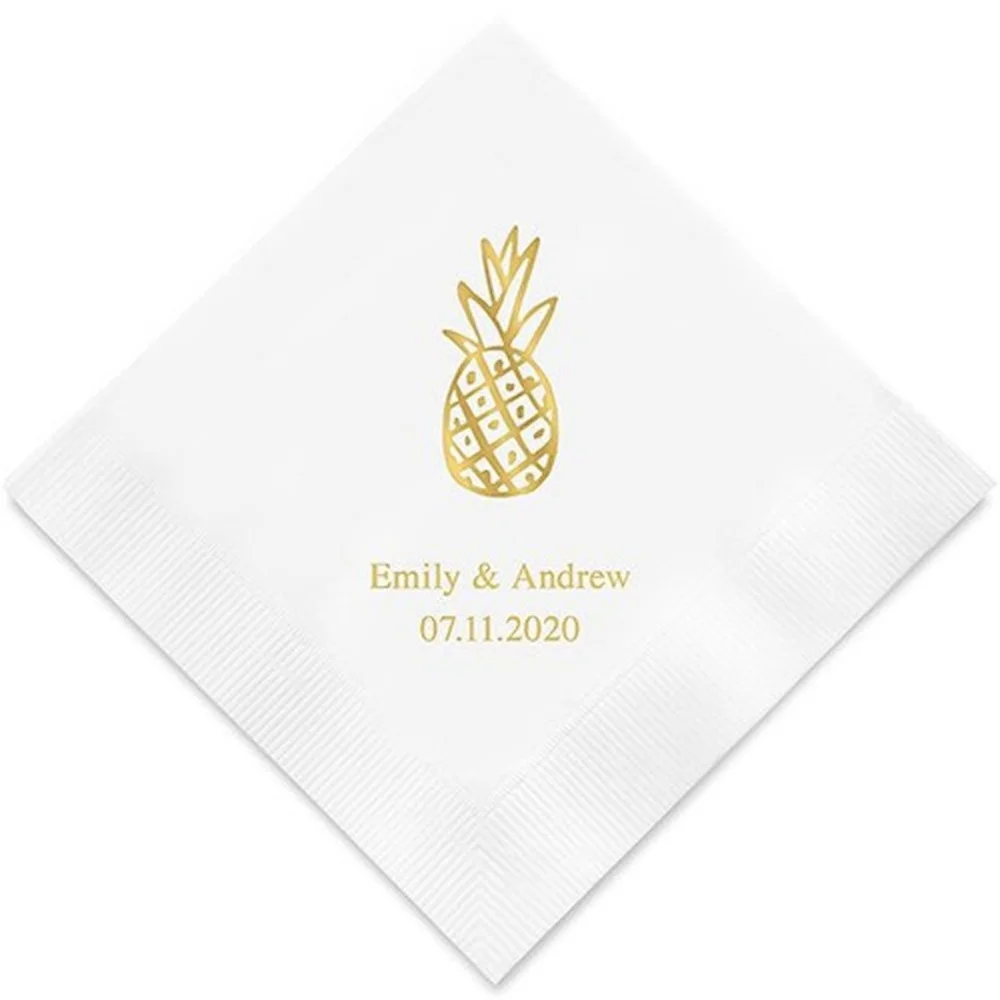 50PCS  Pineapple Tropical Themed Personalized Printed Wedding Napkins - 3 Sizes / Multiple Colors