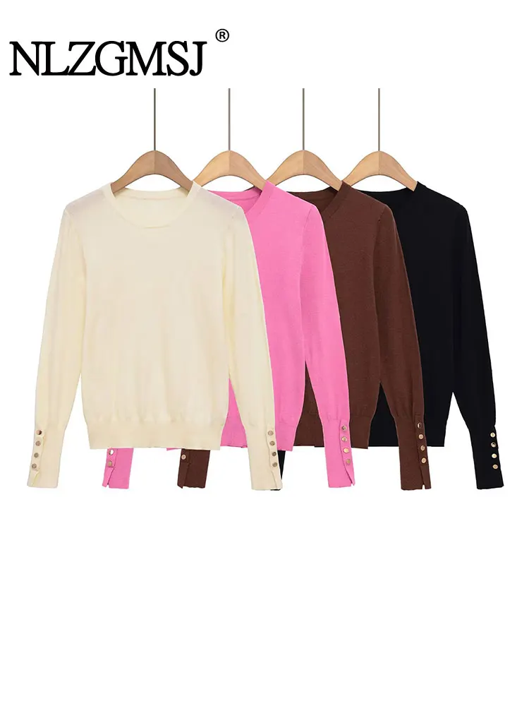 

NLZGMJS женские вязаные свитера, осень 2022, тонкие свободные пуловеры с длинными рукавами и круглым вырезом, женский топ Y2K