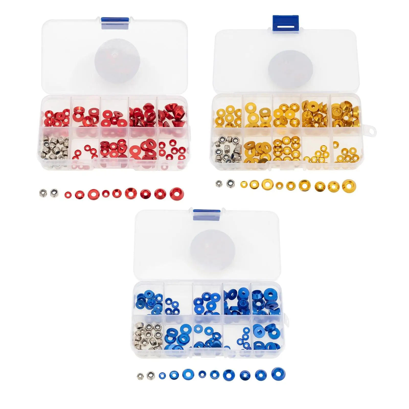 125 Pieces Washers Gasket CNC Aluminum Alloy Colorful Countersunk Spacer for 1/10 1/8 All Models Accessories Upgrade Parts