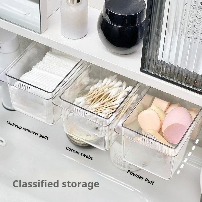 

Transparent Bathroom Makeup Cotton Cotton Stick Bathroom Pull-Out Storage Drawer Style Storage Box Under The Mirror Cabinets