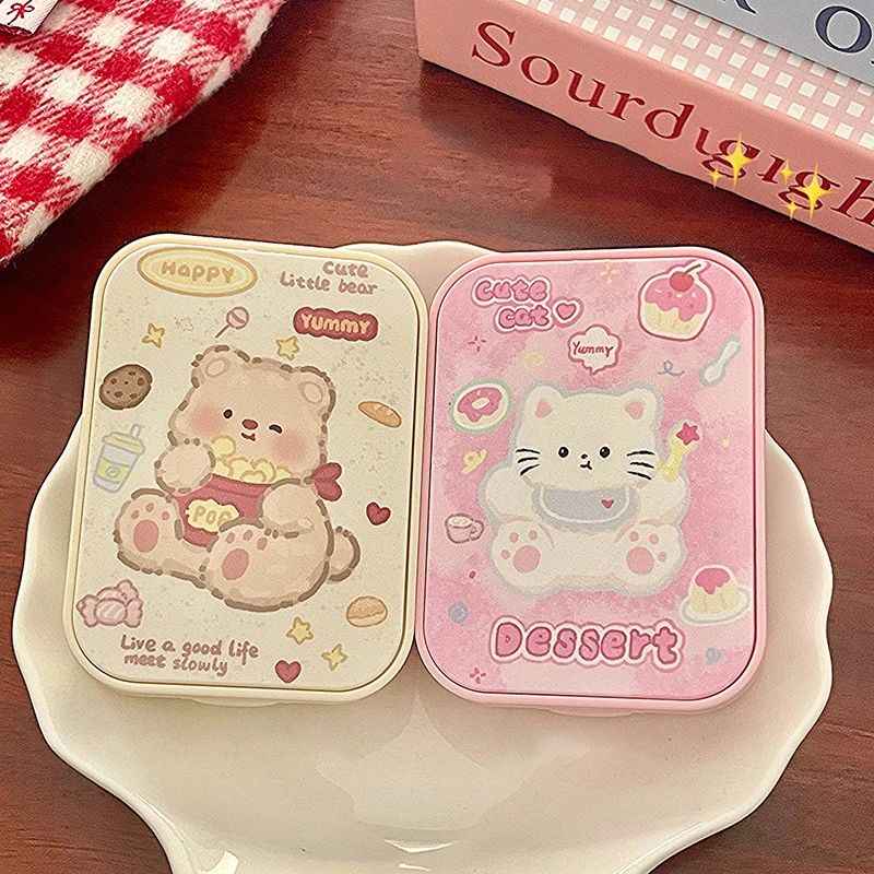 Cartoon Cat Double Contact Lens Case With Mirror For Girls Travel Portable Eye Lens Box With Tweezers And Solution Bottle