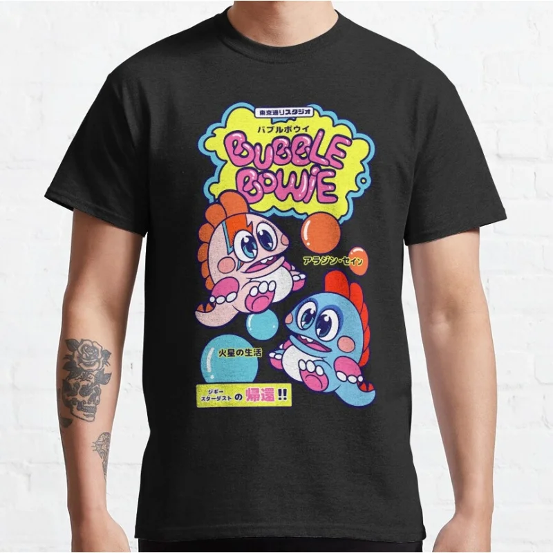 

Bubble Bowie Cute Dinosaurs Video game Bubble Bobble Gift t shirt Short Sleeve Cartoon Graphic Clothes All size Tops S-6XL