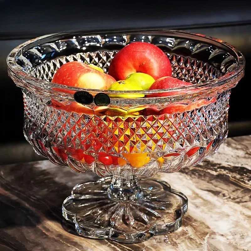 

Хрустальная стеклянная ваза, европейская ваза в ретро-стиле на высокой ножке, фруктовница, украшение для гостиной