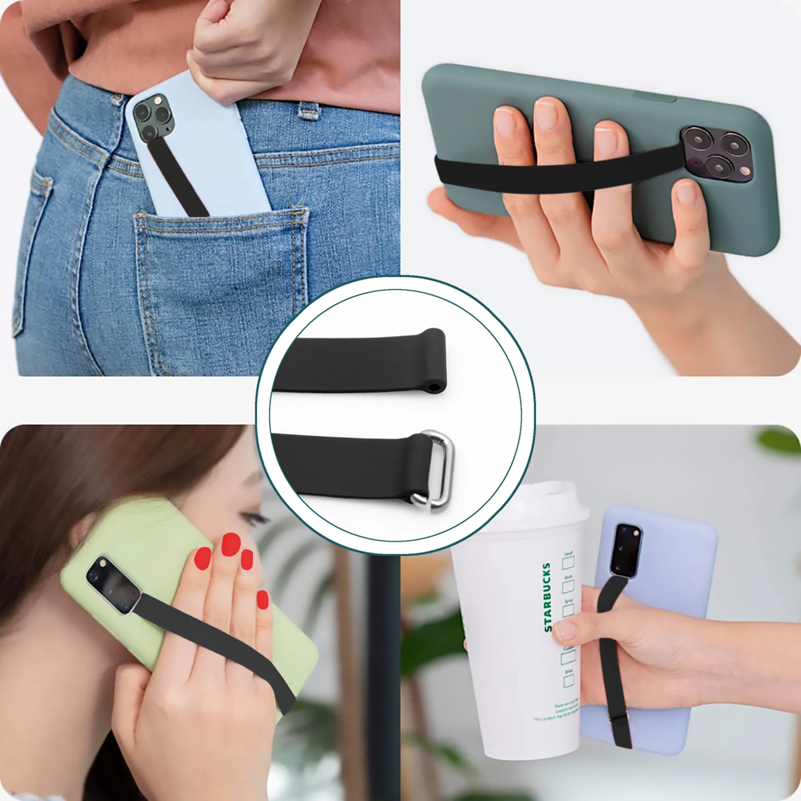 เชือกสายโทรศัพท์ลดกระหน่ำสายรัดข้อมือซิลิโคนยืดแบบบางพกพาได้สำหรับจับโทรศัพท์มือถือ