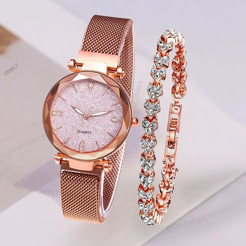 Women Watches Starry Sky Watch Fashion Heart-shaped Bracelet Gold Ladies Wristwatch Luxury Female Diamond Watch Set