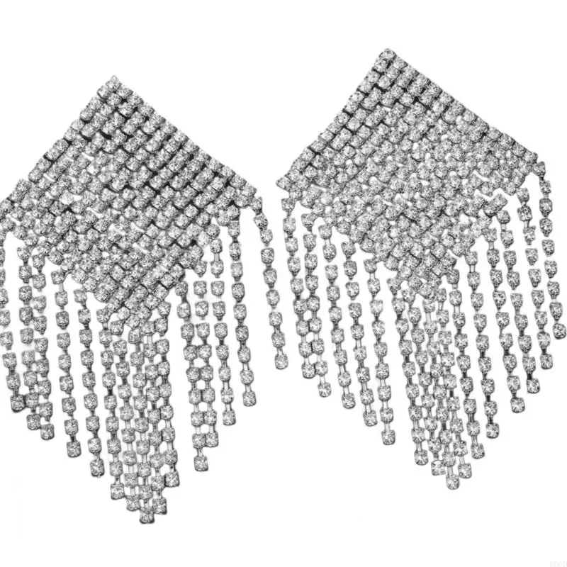 M6CD Rhinestones Tassels Nipple Cover for Carnivals Party Pasties Chain