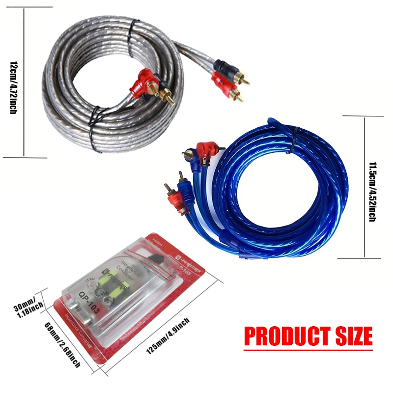 Car Audio Subwoofer Converter with RCA Plug Copper Wire 5M Speaker Cable Kit - High to Low Impedance RCA Adapter Car Audio Part