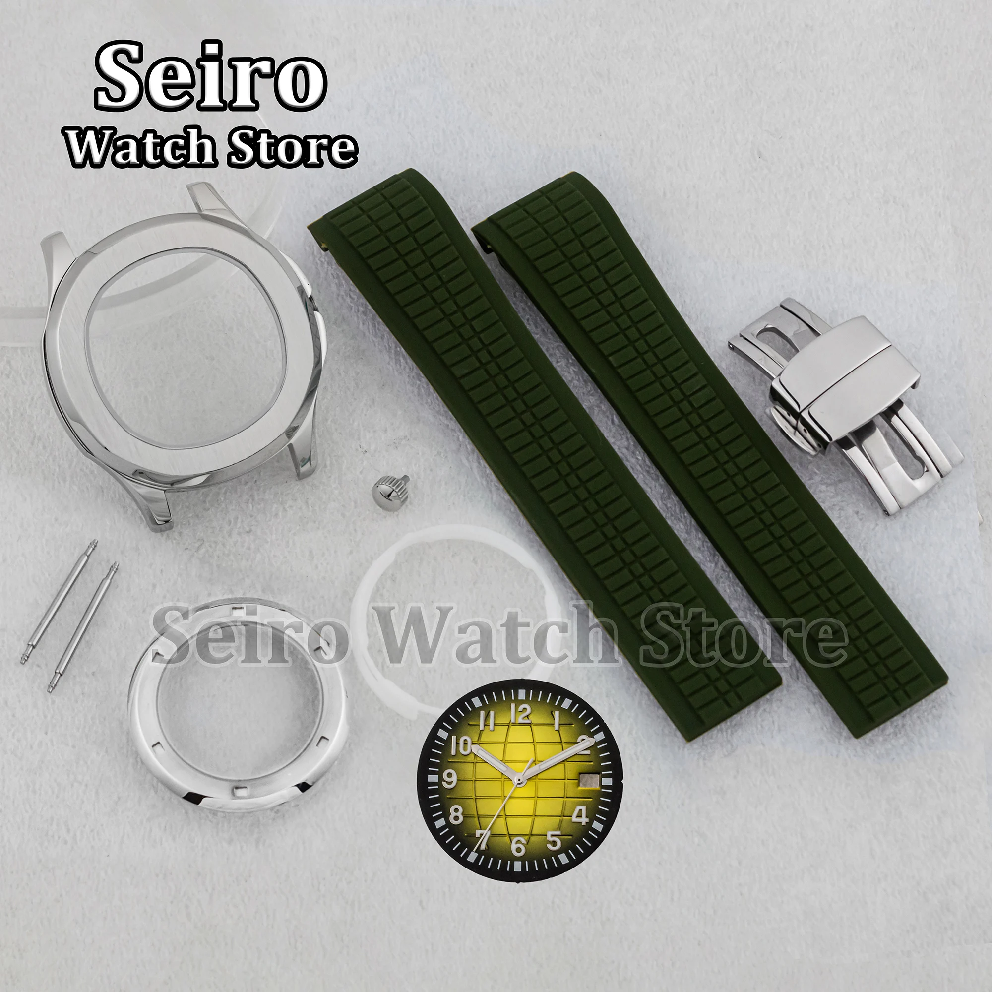 42MM cassa dell'orologio cinturino in gomma braccialetto rosso verde scuro 32MM quadrante luminoso lancette cassa dell'orologio per movimento AQUANAUT Nautilus NH35 NH36