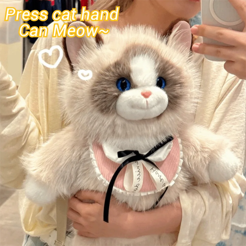 Kawaii Realistic Simulated Cat Backpack Cute Cartoon Small Capacity Ragdoll Backpack Soft Bag Women