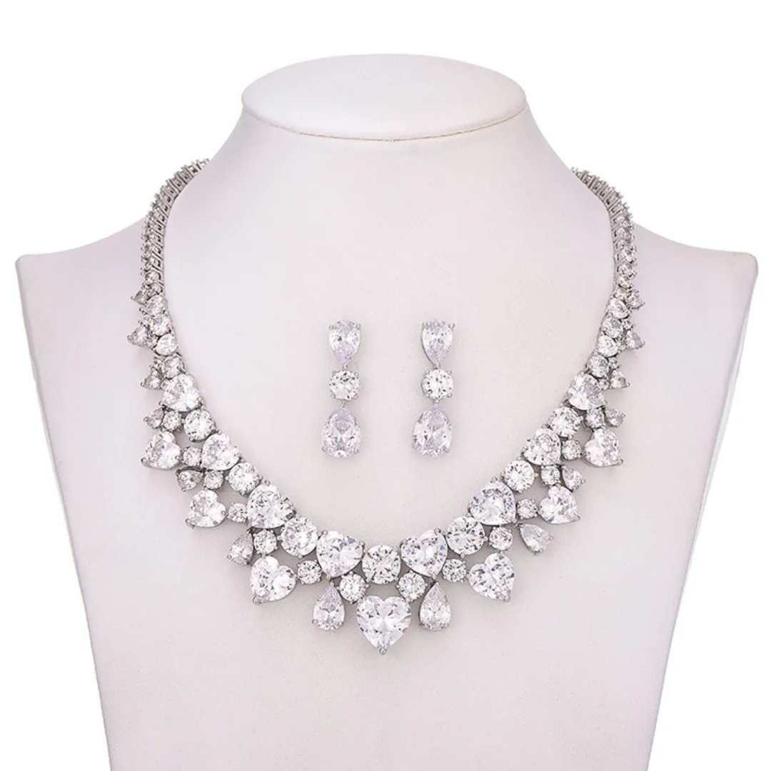 

Luxury Bridal Jewelry Sets For Women Cubic Zirconia Indian Dudai Necklace Earring Sets For Wedding Bride Pendant Necklace Set
