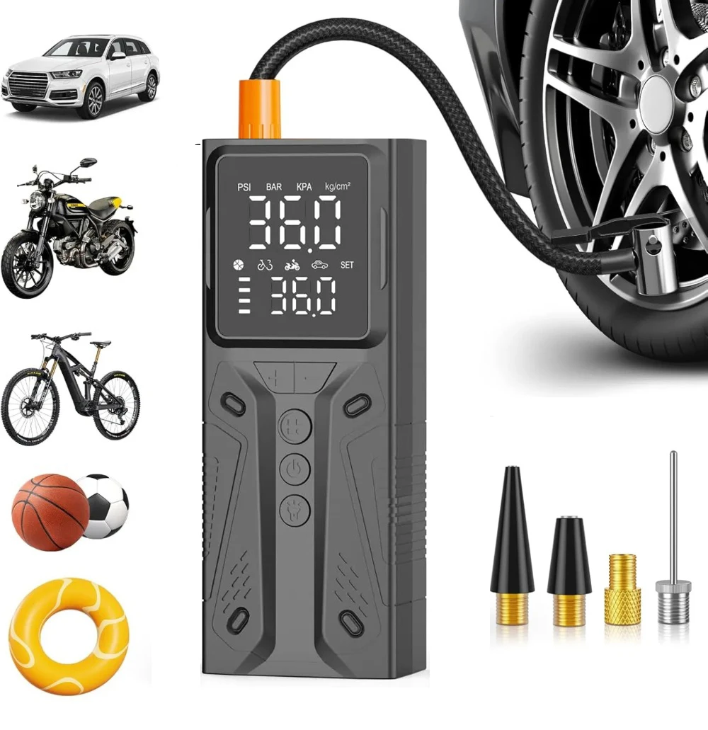 

Портативный воздушный компрессор 150PSI, насос для накачки шин 12В с LED-подсветкой, цифровой манометр для автомобиля, мотоцикла, велосипеда, мячей