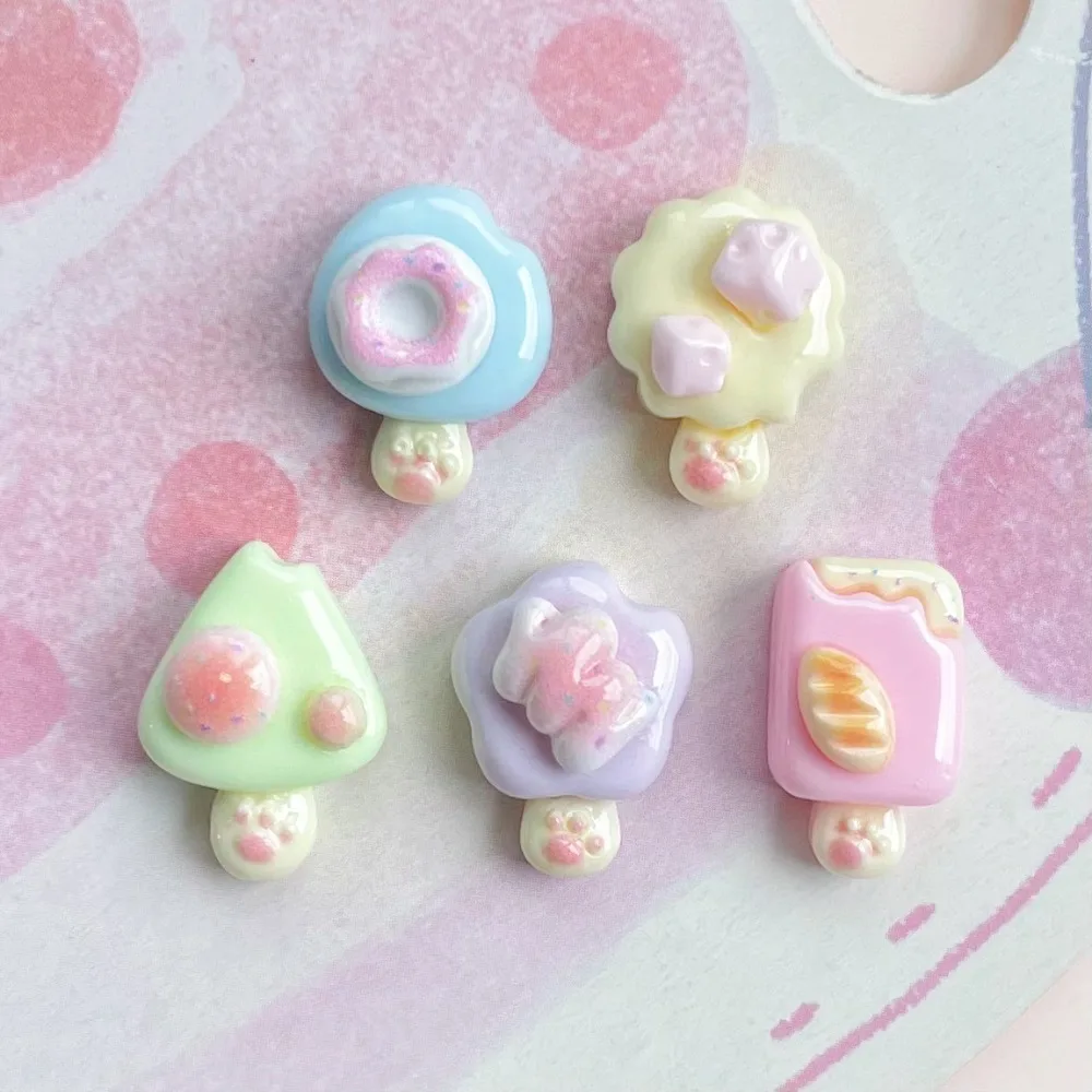30pcs Kawaii Pastel Resin Flatback Cabochons Cute Ice Cream Popsicle Cat Paw Charms DIY Phone Case Hairclip Craft Decor
