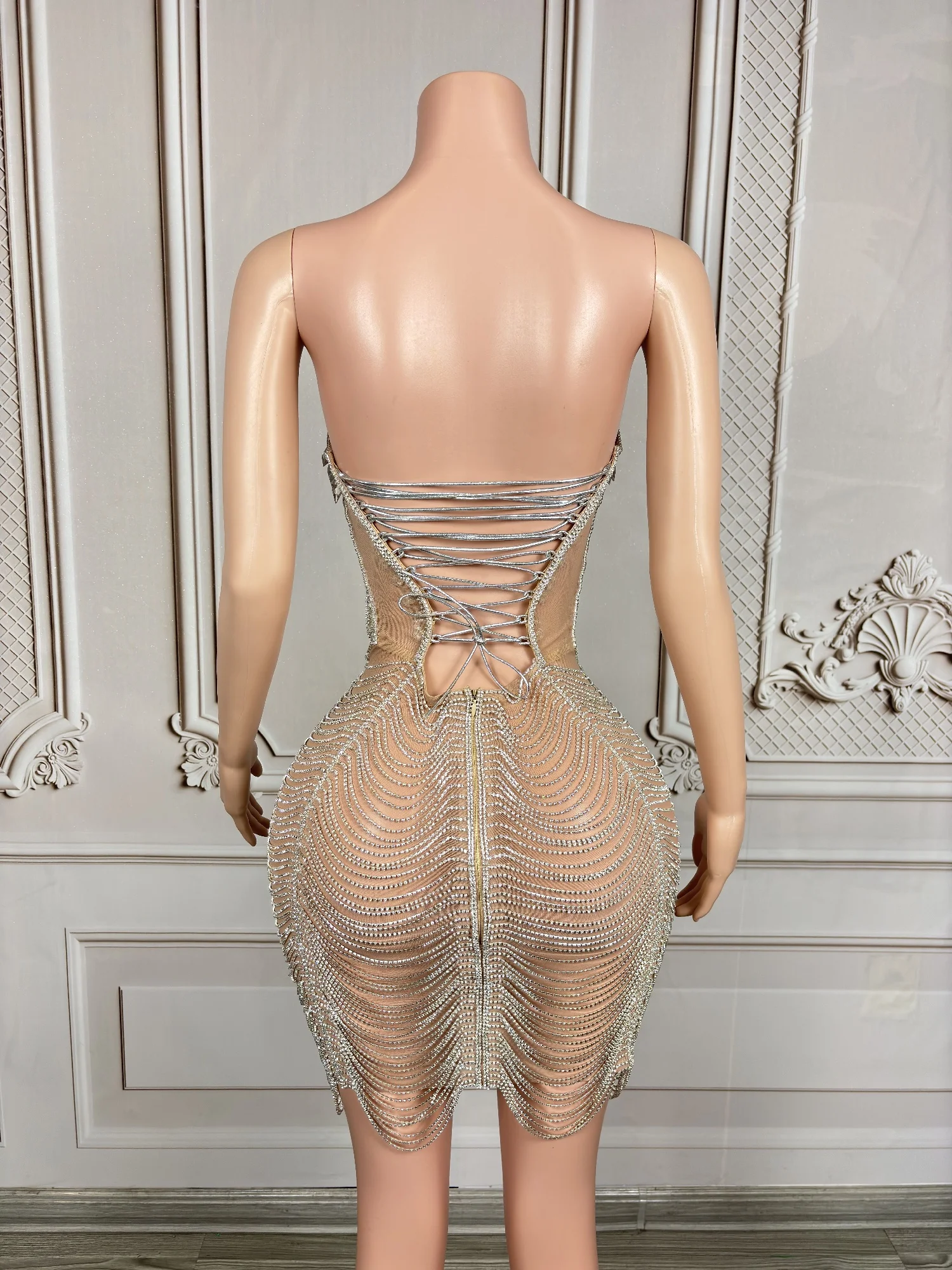 Luxe bal élégant dos nu Sexy Mini robe de soirée fête d'anniversaire événement pure maille robe de bal cristal haut de gamme Couture Ailisi