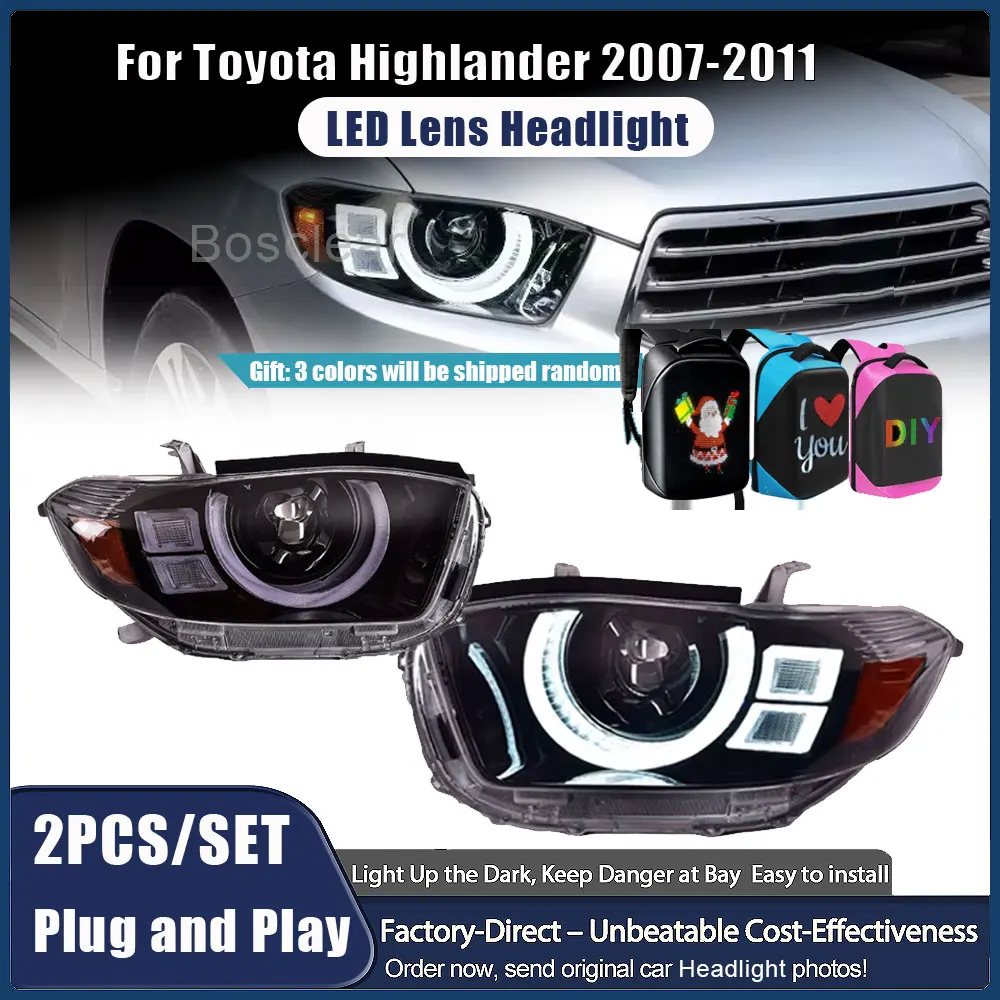LED Headlights Assembly for Toyota Highlander 2007-2011 Car Head Lamps Daytime Running Lights Dynamic Turn Signals Plug and Play
