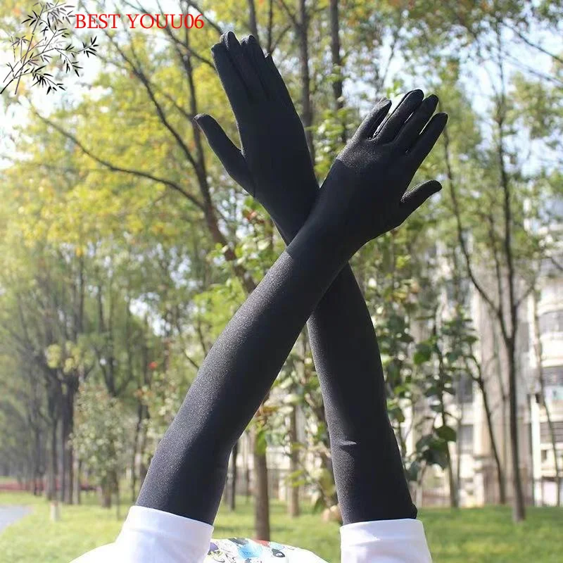 (YOUU06)High Elastic Spandex Sun Protection Long Gloves Party Nightclub Wedding Performance Black Gloves image 2