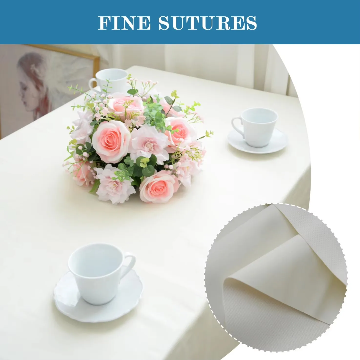 Suitable for outdoor dining tables, picnics, camping, wiping and reusable tablecloths, milky white