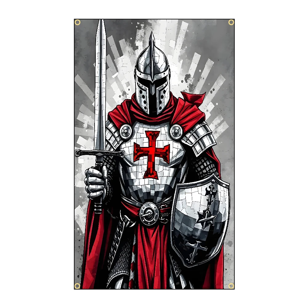 Knight Templar Flag Polyeste Printing Banner for Garage Wall Art Out Door Decoration With Grommet