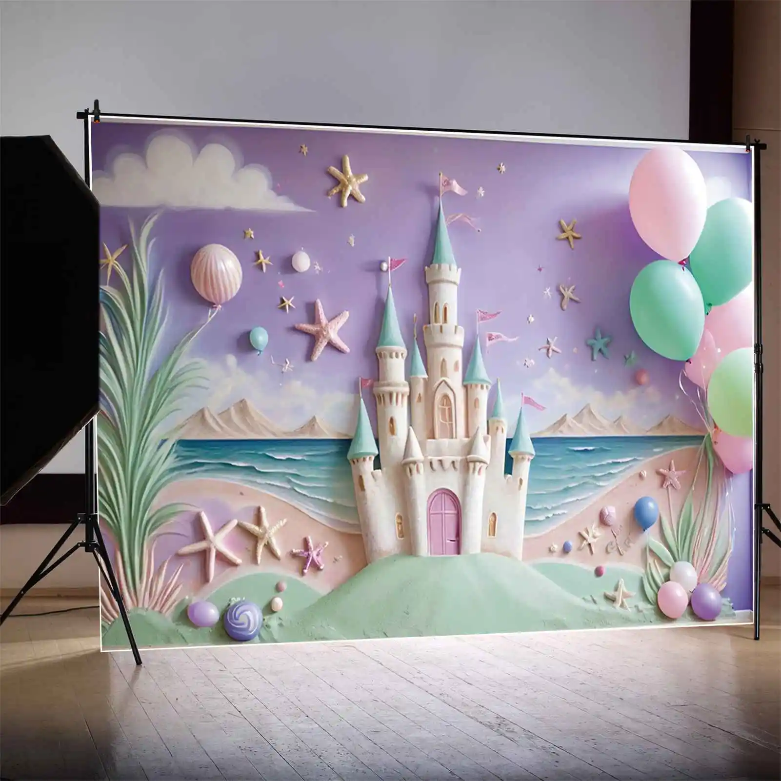 MOON.QG Mermaid Princess One Birthday Background Children'S Boat Beach Ship Backdrops Custom Party Decoration Photozone Supplies