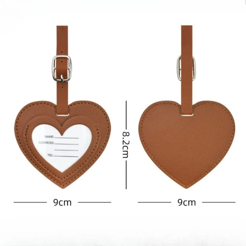 Etykieta bagażowa w kształcie serca ze skóry PU, zawieszka do walizki z adresem, identyfikator do bagażu, klips z imieniem i adresem, akcesoria podróżne