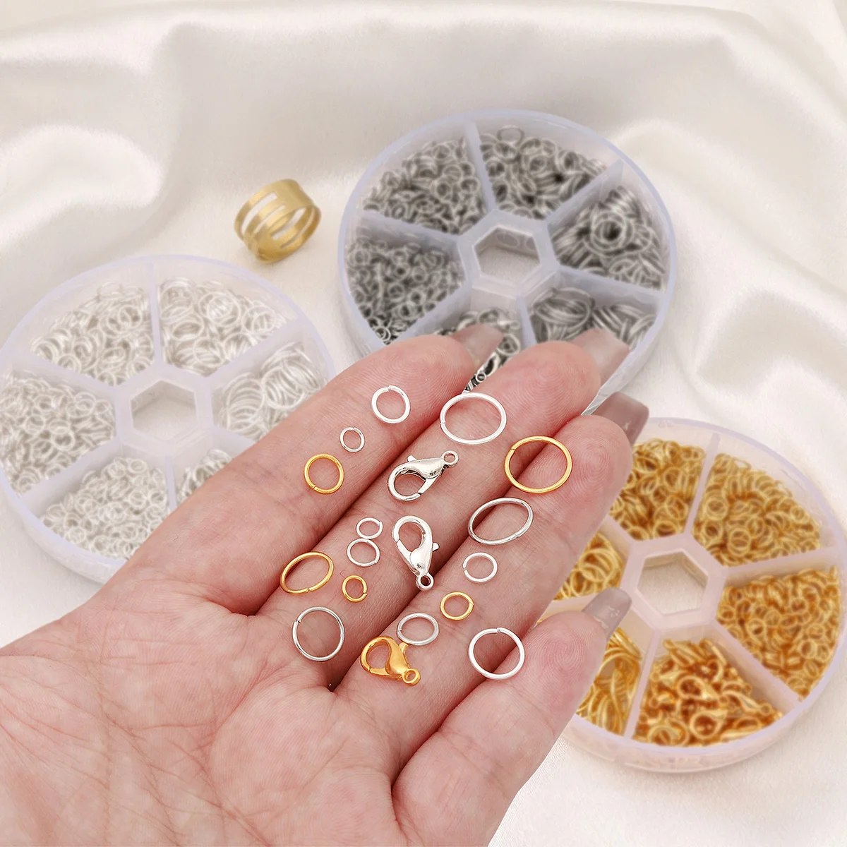 6-Compartment Jewelry Findings Kit (Open Jump/Split Rings, Lobster Clasps) - DIY Necklace Bracelet Making Supplies Bulk