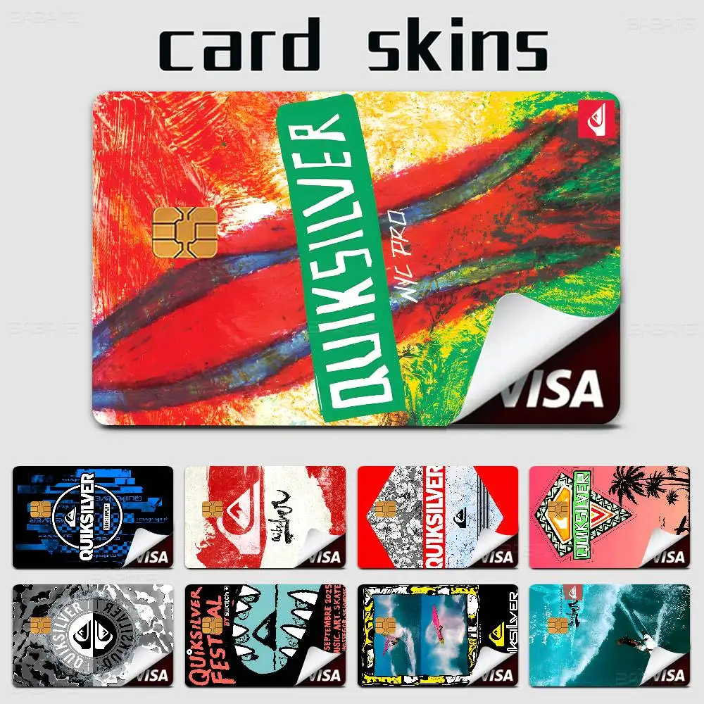 Adesivo de Cartão de Crédito/Débito DIY com Logo Q-Quiksilver, Adesivo Decorativo para Festas, Adesivo à Prova d'Água para Cartão com Chip Pequeno
