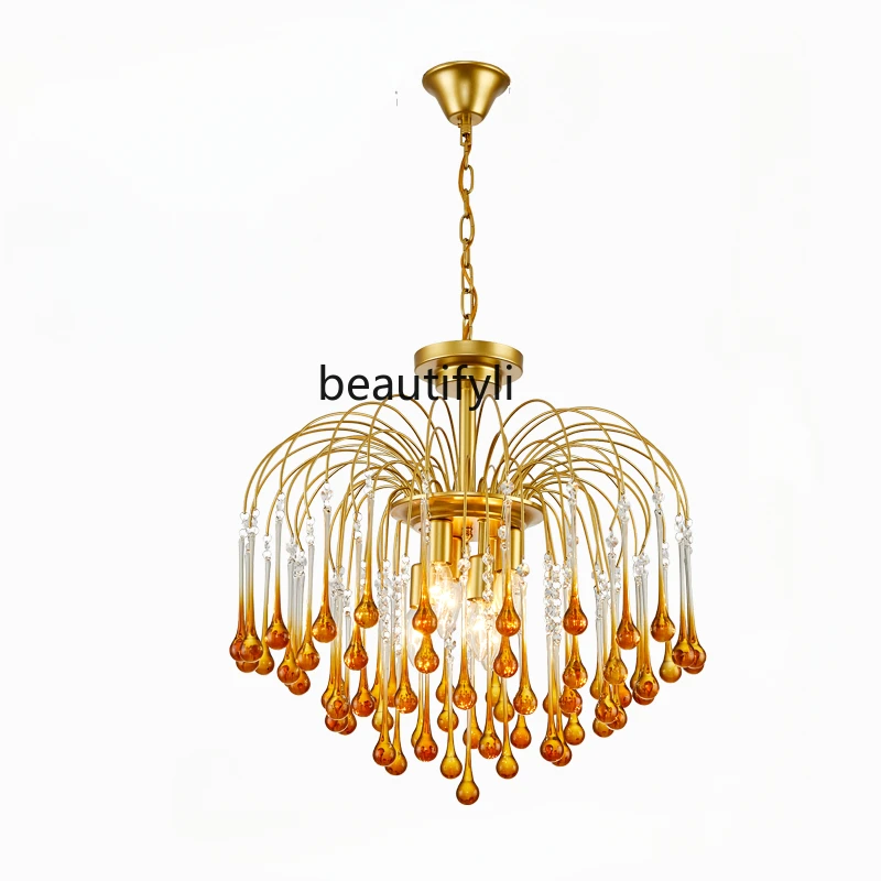 French Bedroom Small Droplight Mild Luxury Retro Crystal Cozy and Romantic Restaurant Drop-Shaped Ceiling Lamp