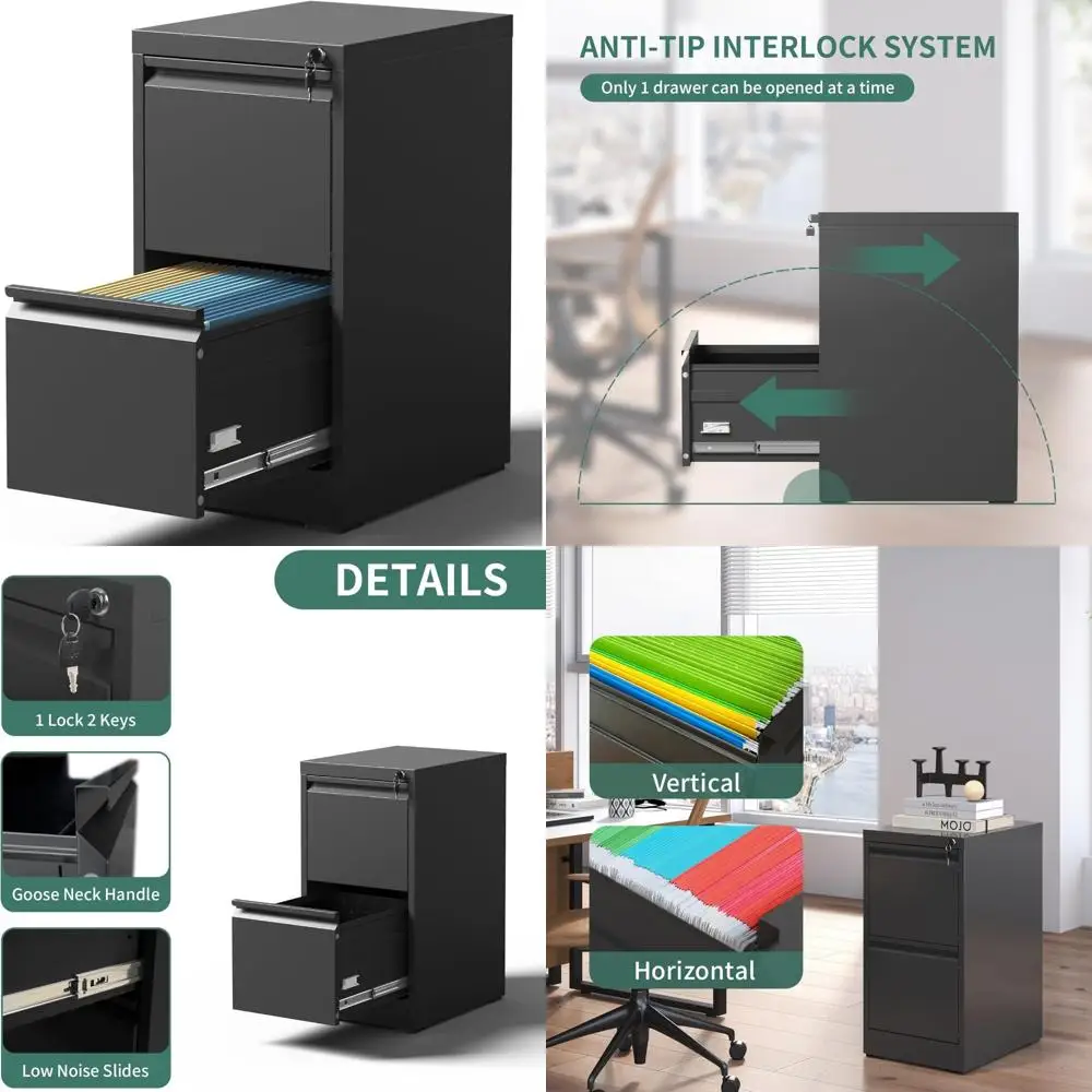 

Steel Vertical File Cabinet with Lock, 2-Drawer Metal Storage for Home Office, Legal Size Filing Cabinet