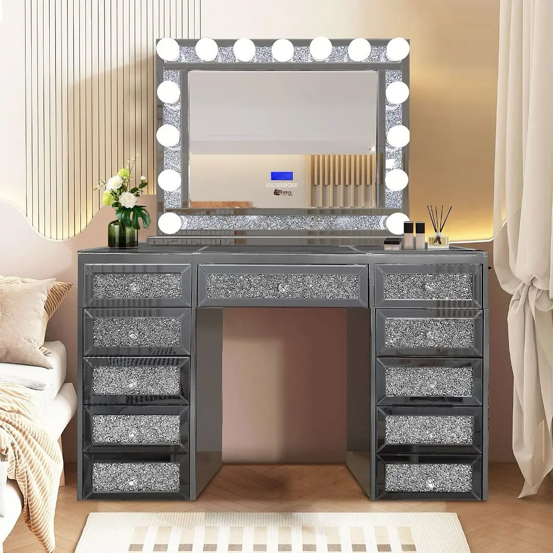 Makeup Dressing Vanity with Light Bulbs and Bluetooth Speaker for Bedroom Vanity