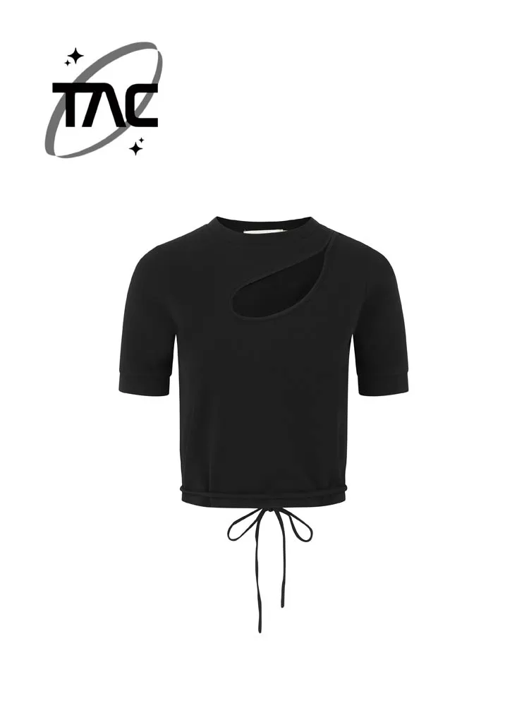 

TAC 24SS Женская облегающая круглая футболка Ne Summer New Sle Hot Girl Design с вырезом спереди ort Sve Bla Хлопок Поли...