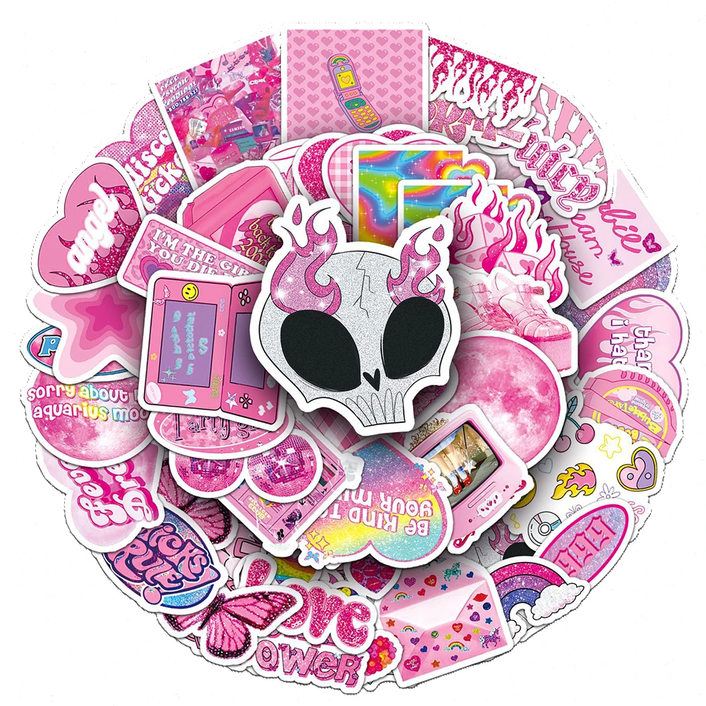 10/30/50PCS Pink Kawaii Trendy Girl Heart Y2K Style Stickers Aesthetic Graffiti Cup Handbook Sticker Wholesale Kids Decals Toys