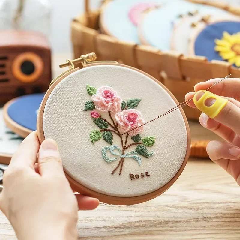 Flowers plants Embroidery Set Needlework Tools Printed Beginner DIY Embroidery Round Cross Stitch Kit Sewing Craft Kit  diy kit