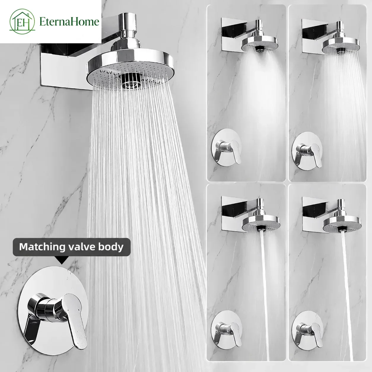 Adjustable Rainfall Shower Head 5 Modes Big Panel High-pressure Large Flow Top Spray 175mm Ceiling Mounted Supercharge Shower