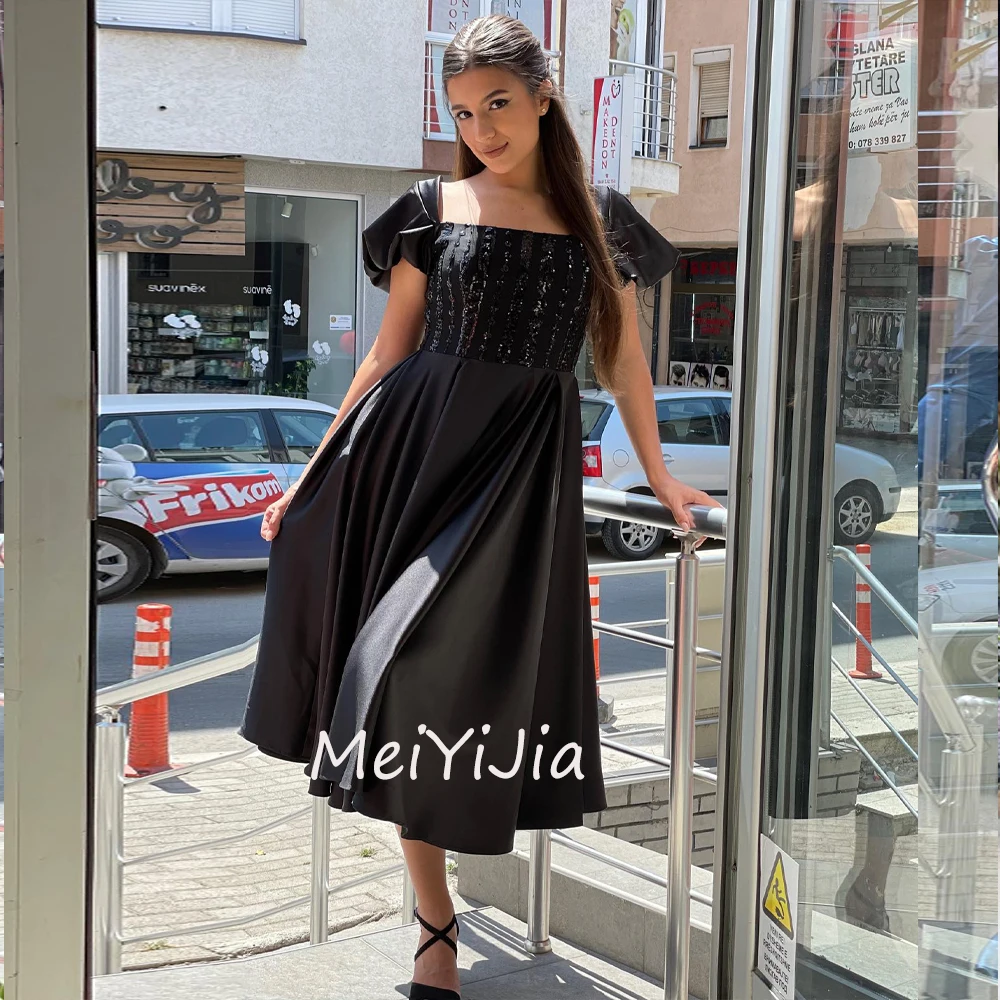 

Meiyijia Evening Dress Square Neckline Ruffle Knee-Length Sequins Saudi Arabia Sexy Evening Birthday Club Outfits Summer 2024