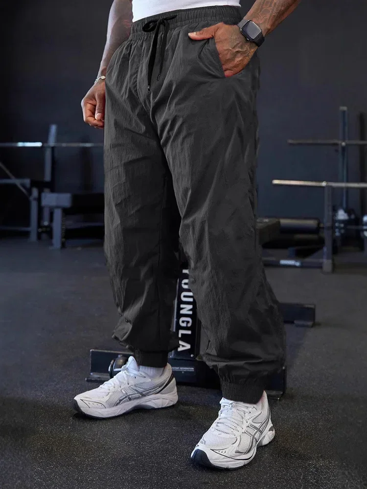 Spring and Autumn Men's Outdoor Sports Lightweight Stretch Pure-Color Training Pants, Fashionable Sports Loose-Cuffed Long Pants