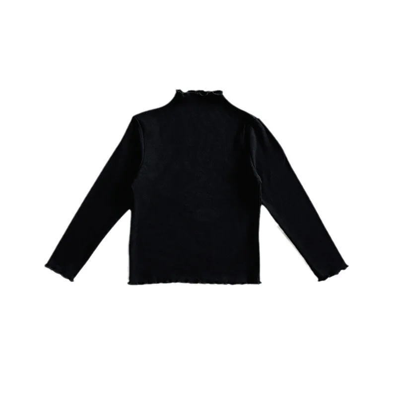 Girls Autumn Solid Ruffle Collar Long Sleeve Top Stretch Sweet Kids Basic Tee For Cross Border
